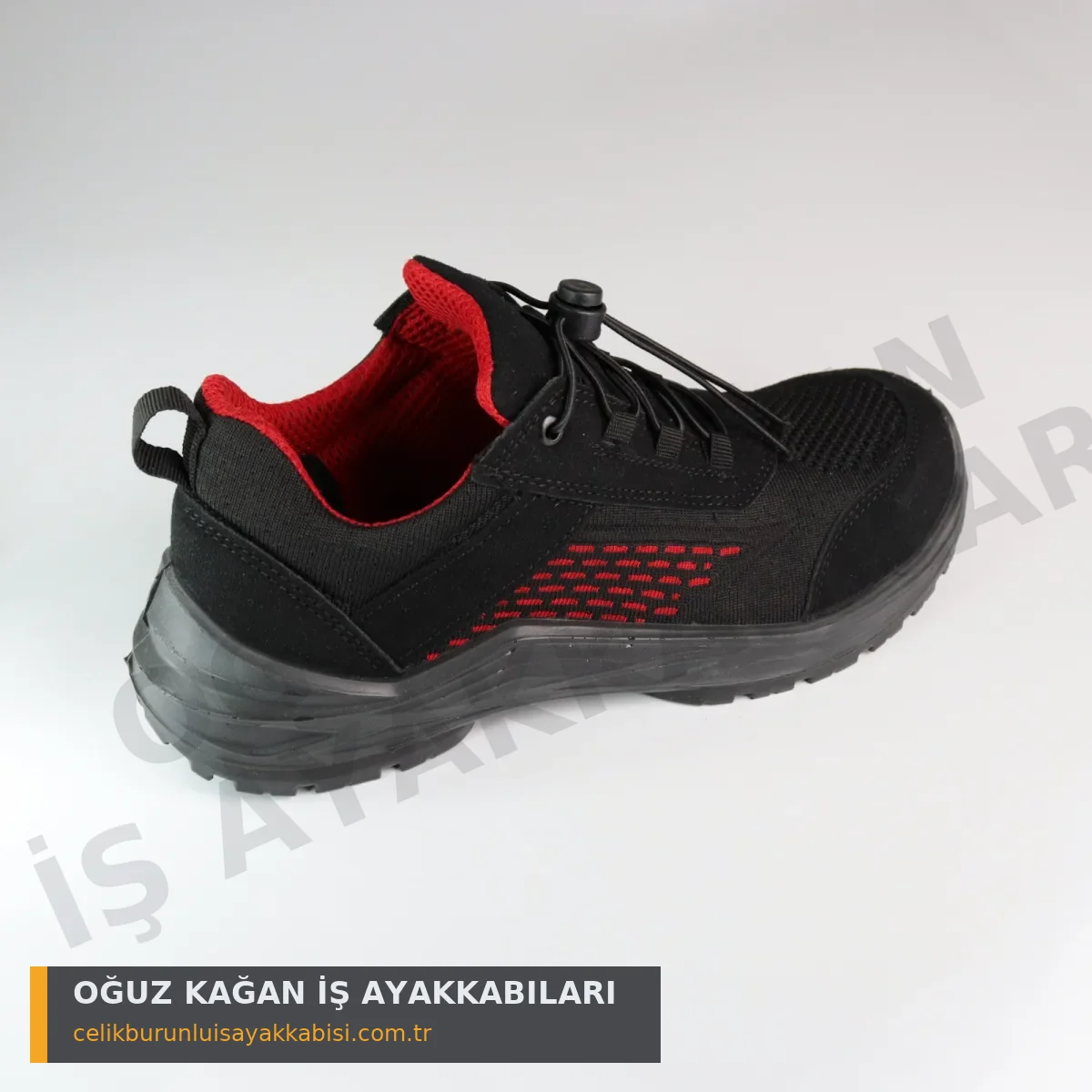 Mühendis İş Ayakkabısı Örgülü Kırmızı S1 - arka 3/4 görünüm topuk takviyesi kırmızı astar