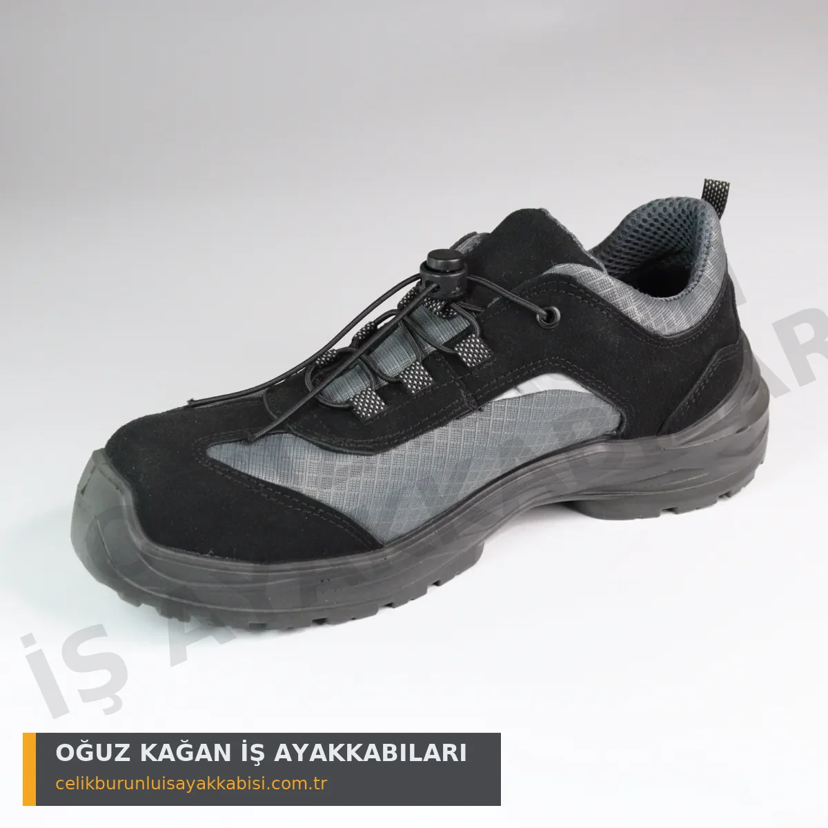 Mühendis İş Ayakkabısı Örgülü Siyah S1 - 3/4 yan görünüm siyah süet ve gri ripstop knit