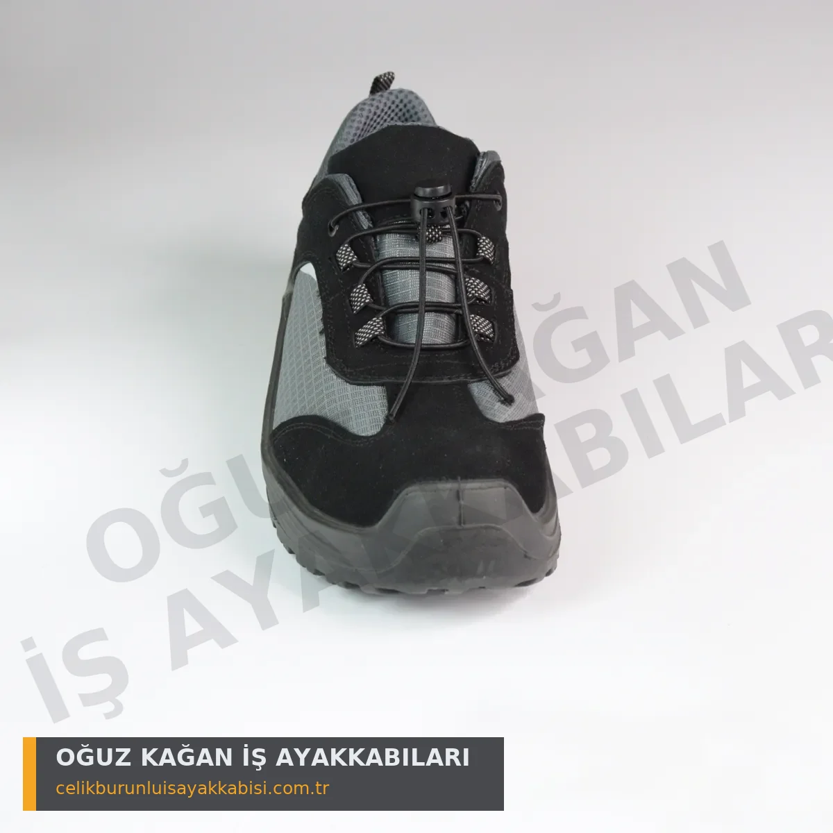 Mühendis İş Ayakkabısı Örgülü Siyah S1 - önden görünüm tek hareketli kilit (toggle) bağcık