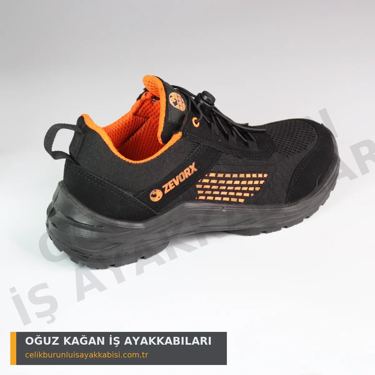 Mühendis İş Ayakkabısı Örgülü Turuncu S1 - arka 3/4 görünüm topuk takviyesi ZEVORX logo