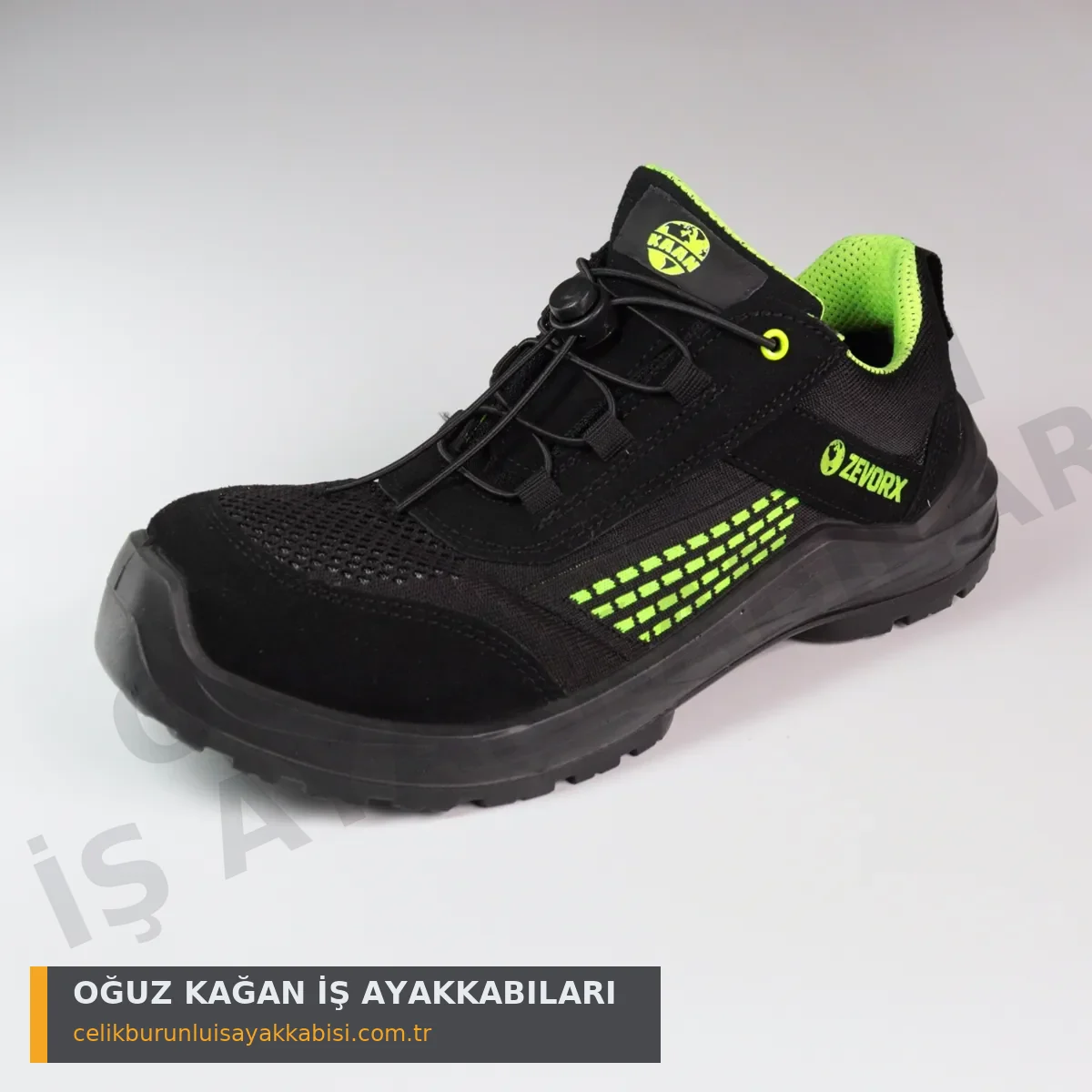 Mühendis İş Ayakkabısı Örgülü Yeşil S1 - 3/4 yan görünüm fosforlu yeşil knit detay