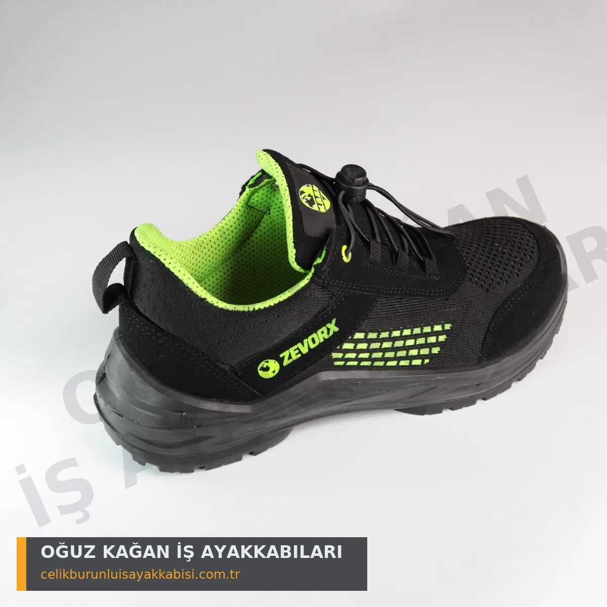 Mühendis İş Ayakkabısı Örgülü Yeşil S1 - arka 3/4 görünüm topuk takviyesi ZEVORX logo