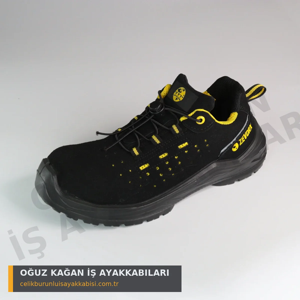 Mühendislik İş Ayakkabısı Düz Sarı S1 - 3/4 yan görünüm süet deri ZEVORX logo