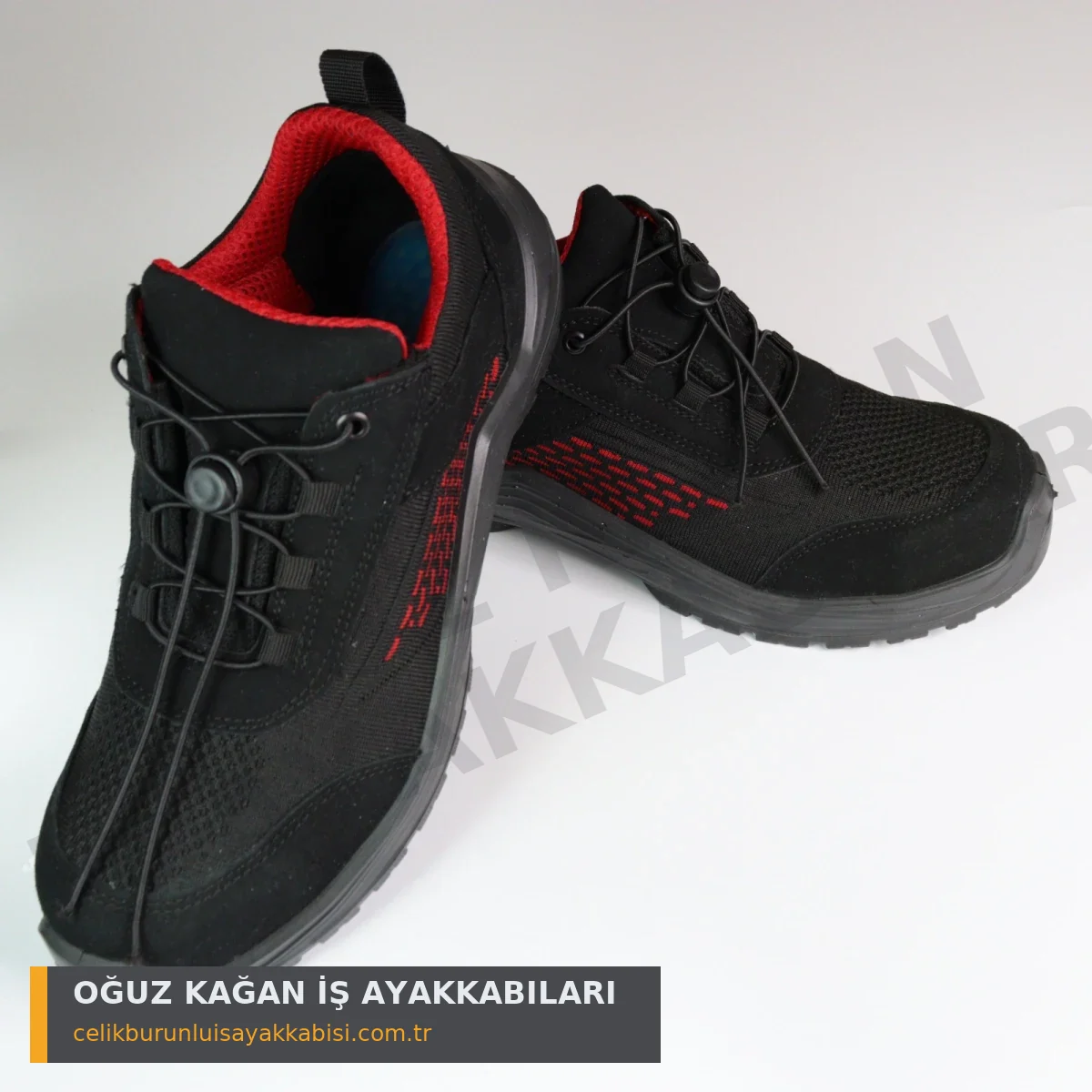 Ortopedik İş Ayakkabısı Örgülü Kırmızı - çift yan görünüm