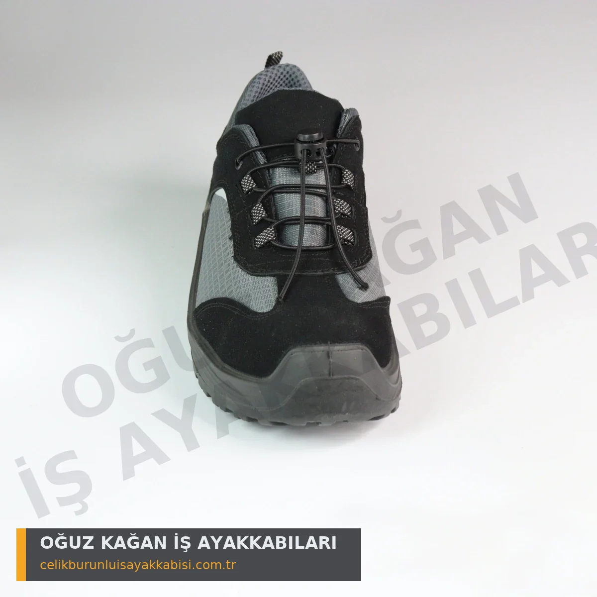 Ortopedik İş Ayakkabısı Örgülü Siyah S1 - önden görünüm tek kilit elastik bağcık