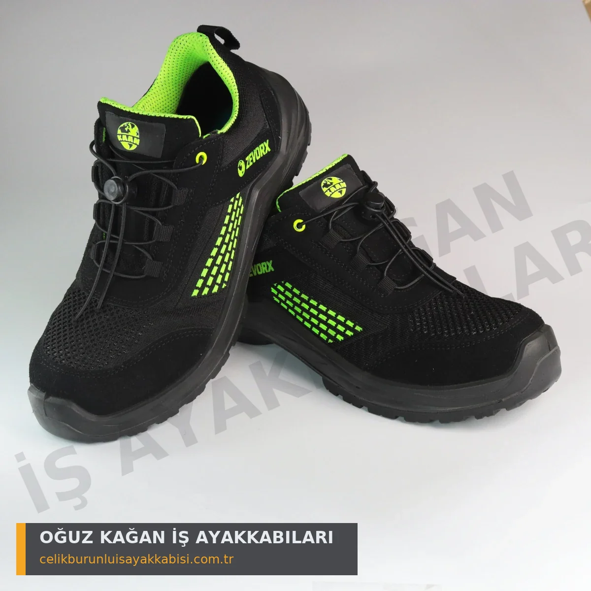 Ortopedik İş Ayakkabısı Örgülü Neon Yeşil - çift yan görünüm ZEVORX