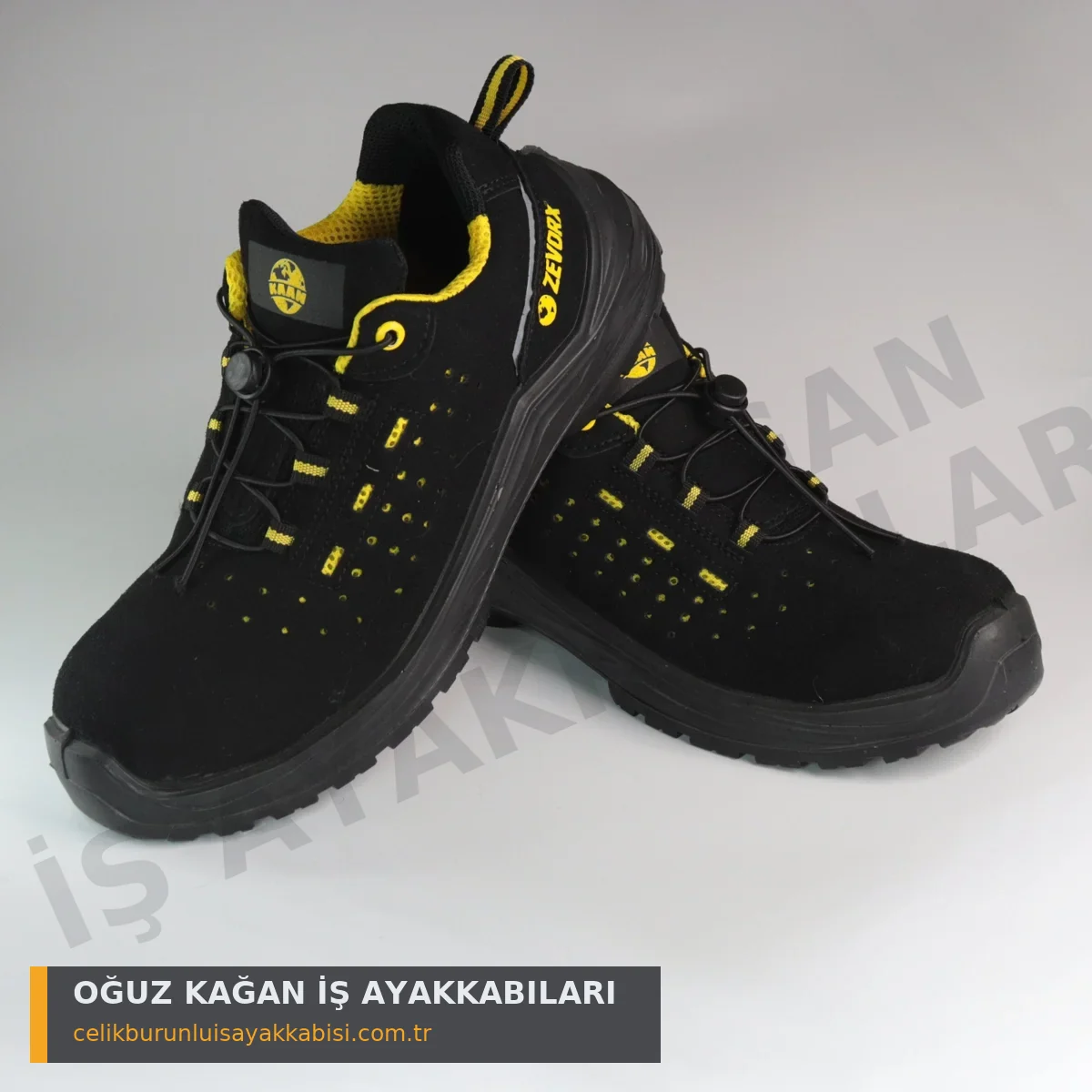 Ortopedik İş Ayakkabısı Düz Sarı - çift yan görünüm