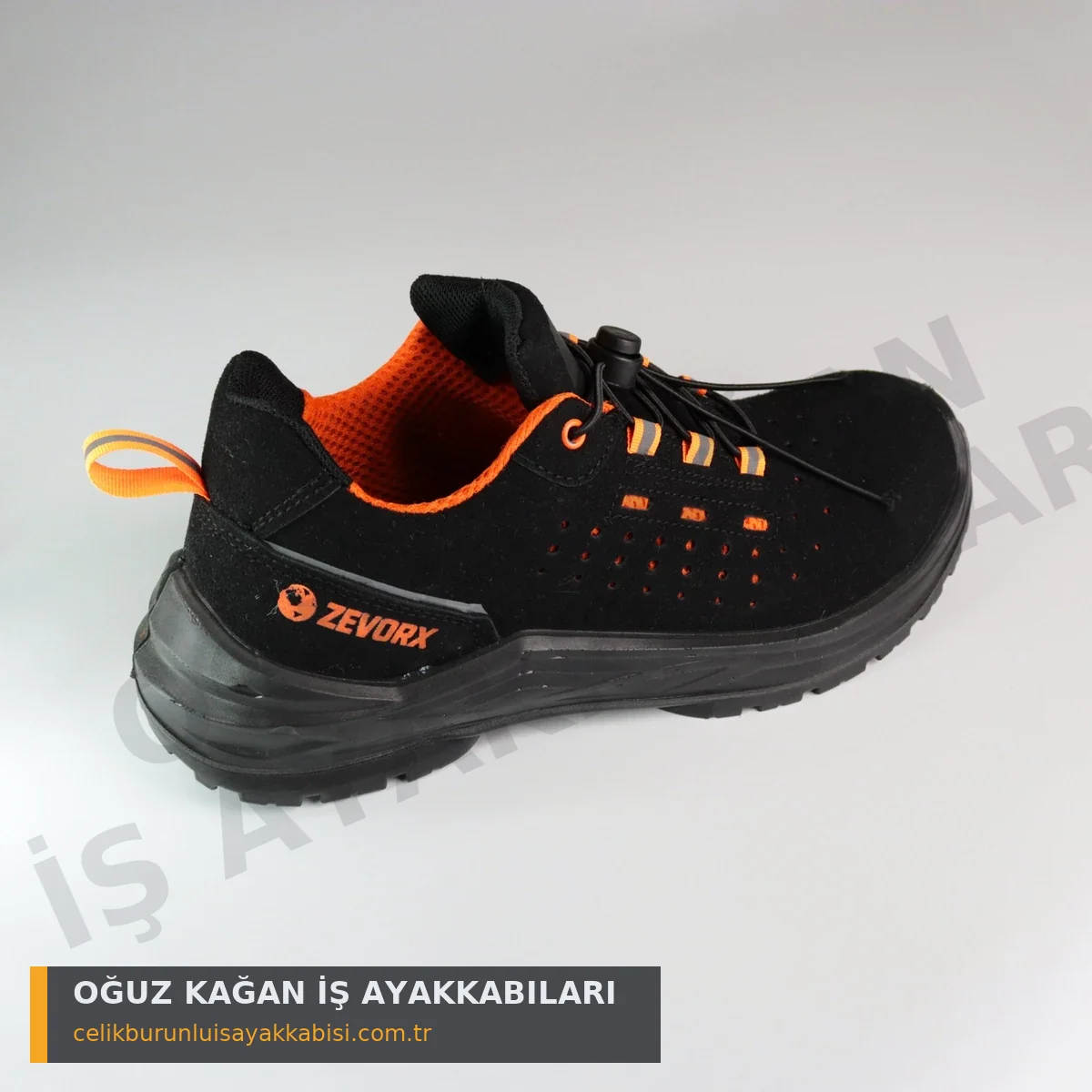 Ortopedik İş Ayakkabısı Düz Turuncu - arka topuk ZEVORX detay