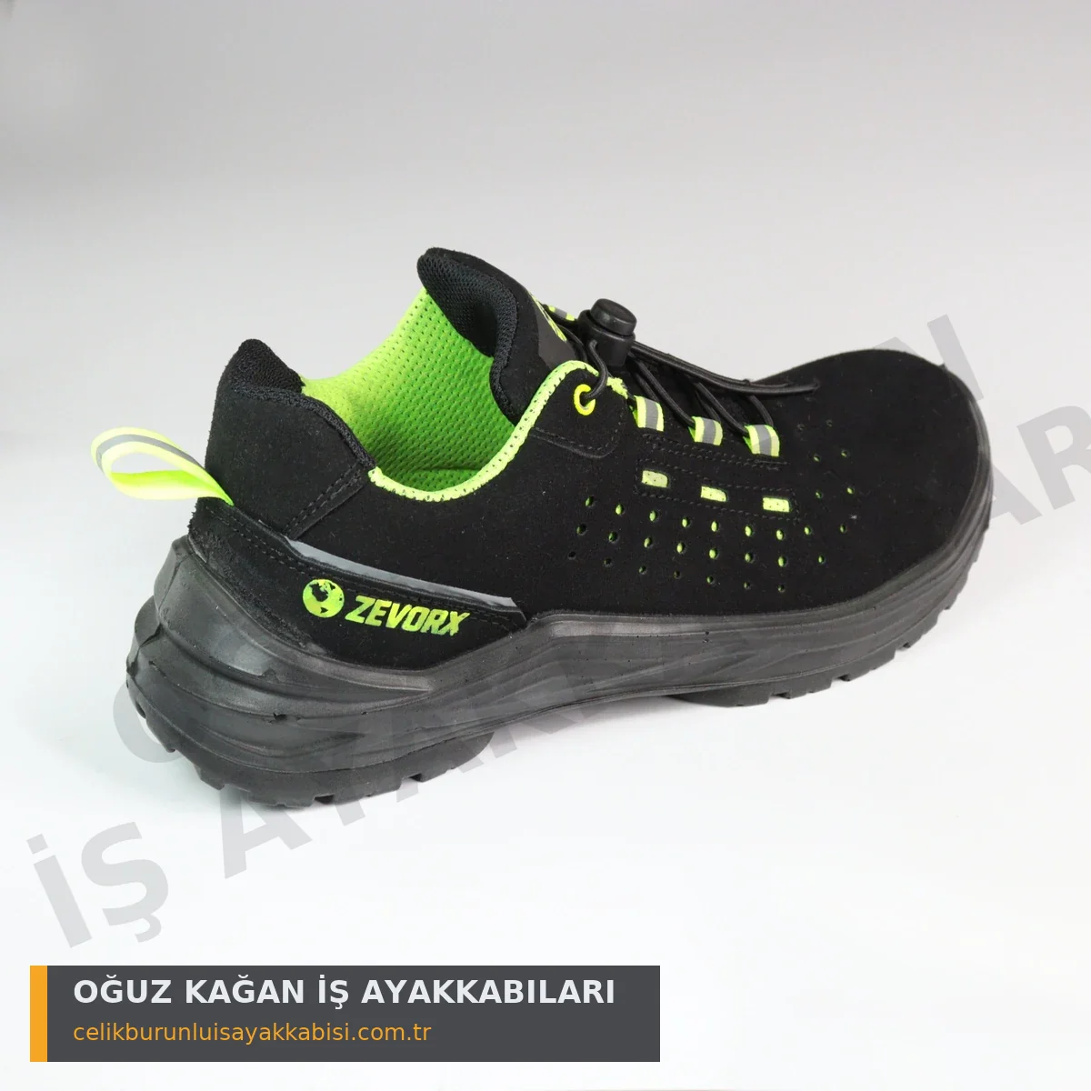 Ortopedik İş Ayakkabısı Düz Yeşil - arka topuk ZEVORX detay