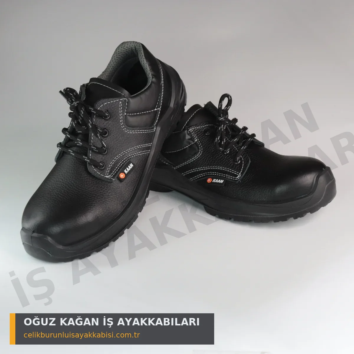 S2 İş Ayakkabısı Bağcıklı - KAAN marka siyah deri çift yandan görünüm