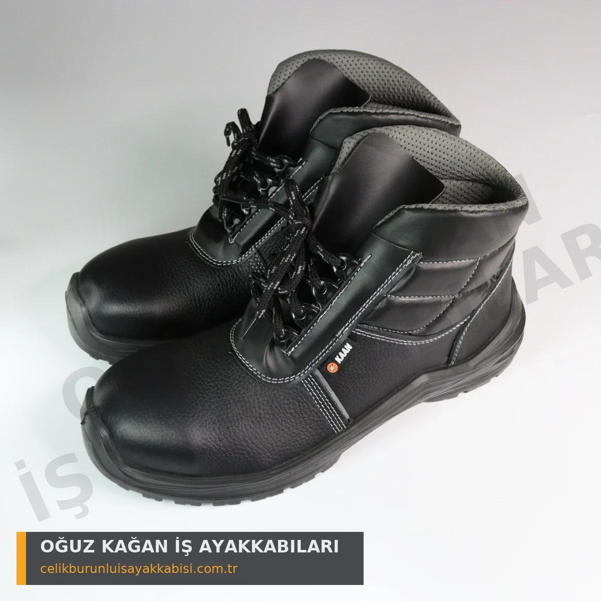 S3 İş Ayakkabısı Bağcıklı - KAAN marka siyah deri yüksek bilekli çift görünüm