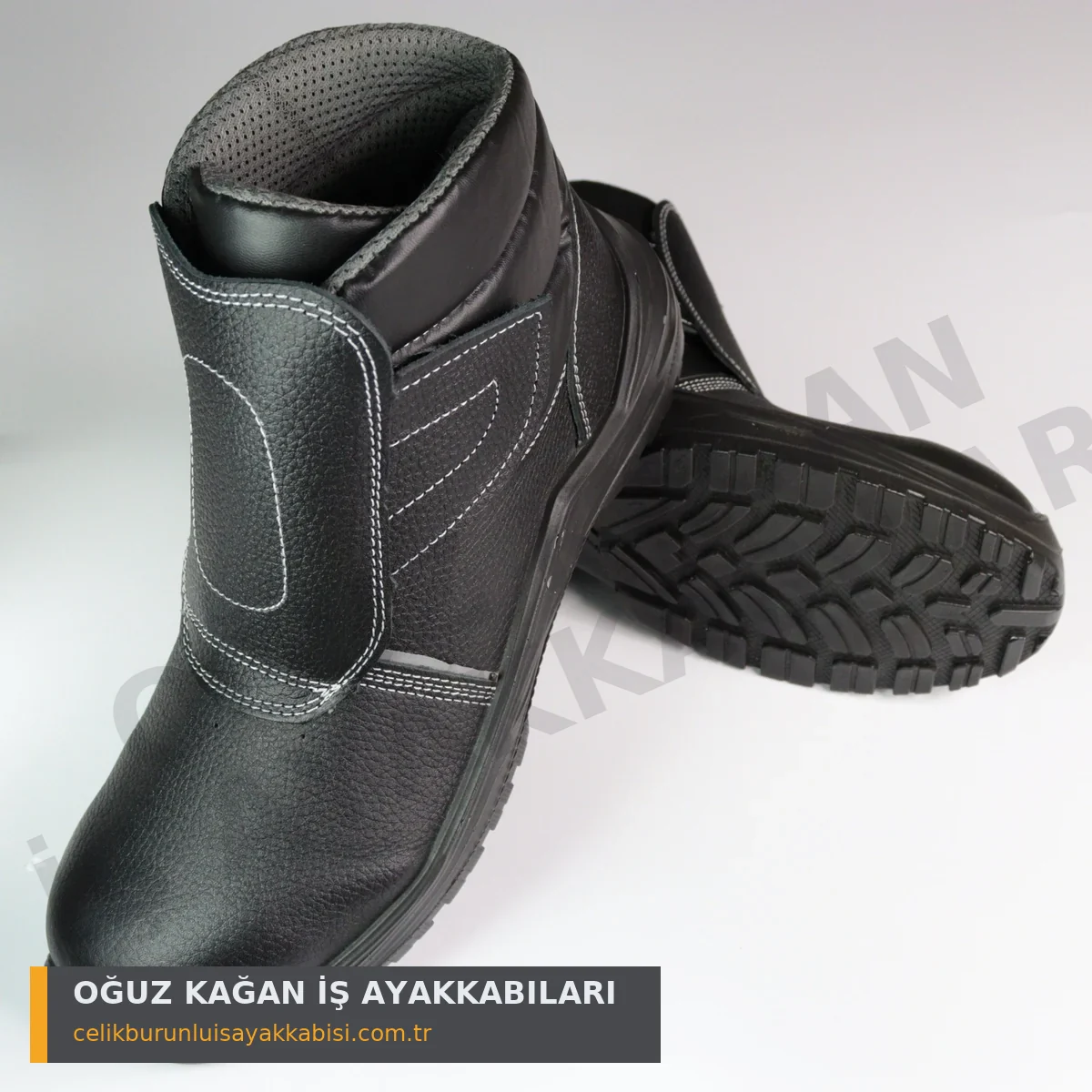 S3 İş Ayakkabısı Cırtlı - KAAN marka siyah deri yüksek bilekli kaynakçı modeli çift görünüm