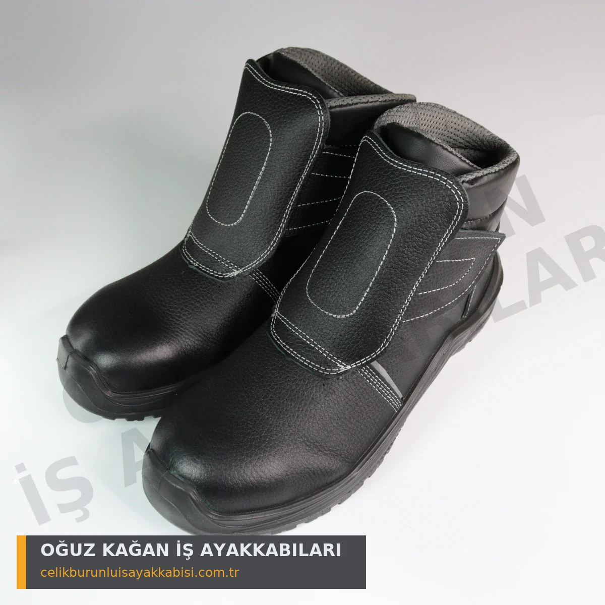 S3 Kışlık İş Ayakkabısı Cırtlı - siyah deri kaynakçı modeli çift önden görünüm